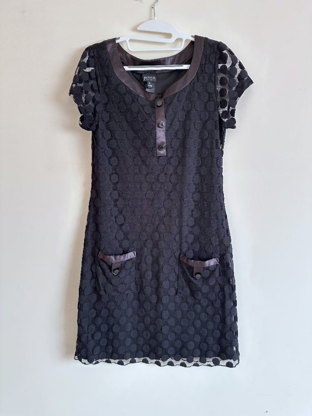 Black Short Sleeve Polka Dot Slip-On Dress